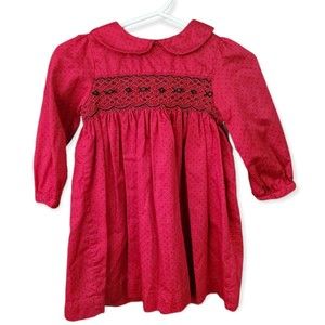 Carters Dress Long Sleeve Red with Black Dots Smocking Baby 12 Month